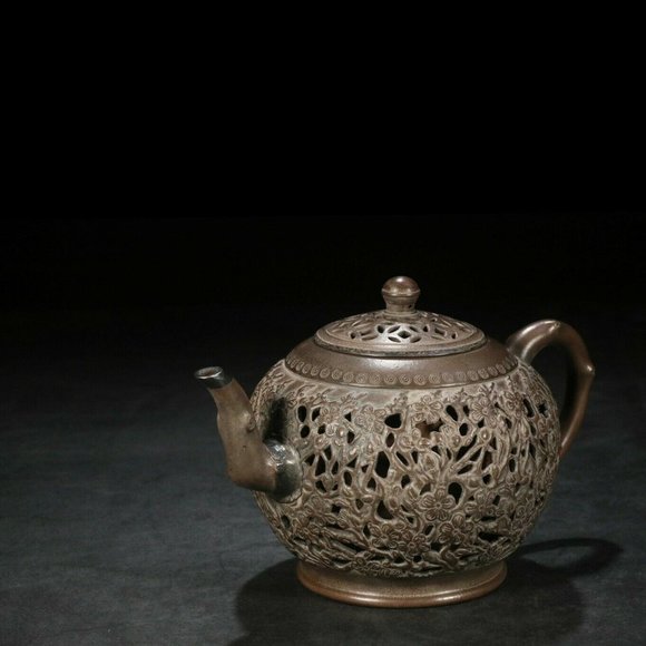 Collectible Zisha Clay TeaPot Hollow Carved out in Plum H14*14.5*23.3cm - Picture 2 of 7